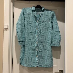 The Company Store Teal and White Patterned Fabric